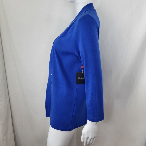 Rafaella Bright Blue OPEN CARDIGAN Womens Size M Studded Cotton 3/4 Sleeve NWT - Picture 4 of 15